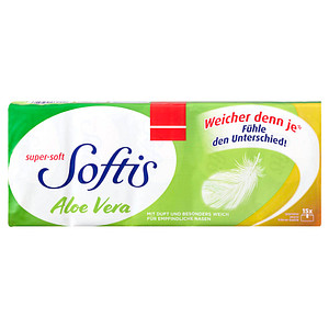 Softis Taschentücher Aloe Vera 4-lagig weiß, 15x 9 Tücher