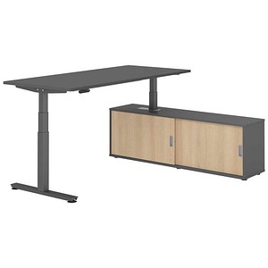 4032062330159 - VXDSM19SB elektrisch höhenverstellbarer Schreibtisch grafit rechteckig T-Fuß-Gestell grau 1800 x 800 cm