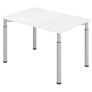 HAMMERBACHER Mirakel höhenverstellbarer Schreibtisch weiß rechteckig, 4-Fuß-Gestell silber 120,0 x 80,0 cm