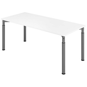 HAMMERBACHER Mirakel höhenverstellbarer Schreibtisch weiß rechteckig, 4-Fuß-Gestell grau 180,0 x 80,0 cm