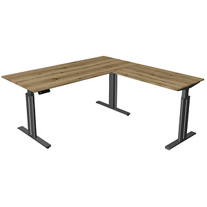 Kerkmann Move 3 elegant elektrisch höhenverstellbarer Schreibtisch eiche L-Form, T-Fuß-Gestell grau 180,0 x 180,0 cm