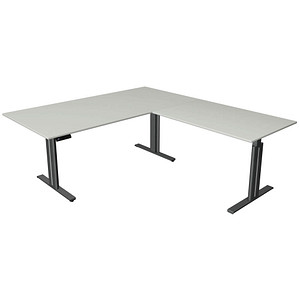 Kerkmann Move 3 elegant elektrisch höhenverstellbarer Schreibtisch lichtgrau L-Form, T-Fuß-Gestell grau 200,0 x 220,0 cm