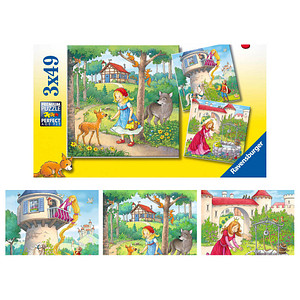 4005556080519 - Ravensburger Puzzle - Ravensburger Kinderpuzzle - 08051 Rapunzel Rotkäppchen & der Froschkönig - Puzzle für Kinder ab 5 Jahren mit 3x49 Teilen