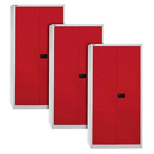AKTION: 3 BISLEY Metallschränke Universal E782A04506P3 lichtgrau, kardinalrot 91,4 x 40,0 x 195,0 cm, aufgebaut