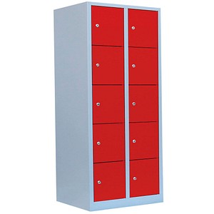 4061815519862 - Schließfachschrank 523524 Metall 2 Abteile mit 10 Fächern abschließbar 80x180cm (BxH) rot 4061815519862 LÜLLMANN