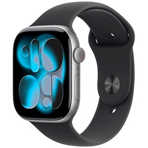 0195950631937 - Apple Watch Series 11 GPS 46mm Space Grau Aluminium Case mit schwarzem Sport Band - S M