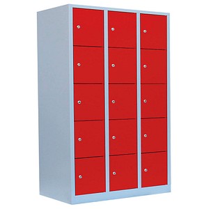 4061815519961 - Schließfachschrank 523534 Metall 3 Abteile mit 15 Fächern abschließbar 1185x180cm (BxH) rot 4061815519961 LÜLLMANN