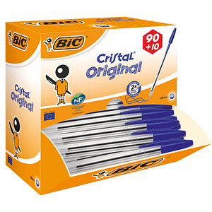 90 + 10 GRATIS: BIC Kugelschreiber Cristal® Medium transparent Schreibfarbe blau, 90 St. + GRATIS 10 St.