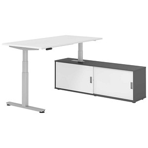 4032062329658 - Schreibtischkombination XDSM 16 höhenverstellbar 63-127cm (H) 160x80cm (BxT) rechteckig weiß   silber 4032062329658 Hammerba