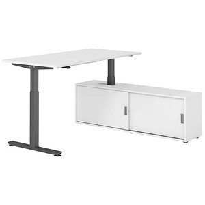 4032062334072 - VXMST16SB elektrisch höhenverstellbarer Schreibtisch weiß rechteckig T-Fuß-Gestell grau 1600 x 800 cm