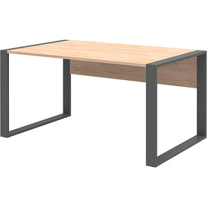 4059484217561 - Home Office Schreibtisch TEMPIO Rechteck Kufen B 1500 x T 800 x H 740 mm Hickory-Eiche anthrazit + Kabelführungsbügel 4059484217561 - Home Office Schreibtisch TEMPIO Rechteck Kufen B 1500 x T 800 x H 740 mm Hickory-Eiche anthrazit + Kabelführungsbügel