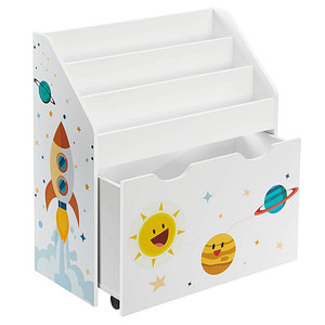 0194343024288 - Spielzeugregal Bücherregal für Kinder Kinderzimmerregal mit 3 Fächern und herausziehbarer Spielzeugkiste mit Rollen Spielzeug-Organizer 0194343024288 - Spielzeugregal Bücherregal für Kinder Kinderzimmerregal mit 3 Fächern und herausziehbarer Spielzeugkiste mit Rollen Spielzeug-Organizer