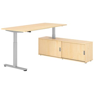4032062329139 - VXMST19SB elektrisch höhenverstellbarer Schreibtisch ahorn rechteckig T-Fuß-Gestell silber 1800 x 800 cm