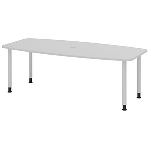 4032062316467 - HAMMERBACHER Konferenztisch KT22C lichtgrau Tonnenform Rundrohr silber 2200 x 830 - 1030 x 720 - 740 cm