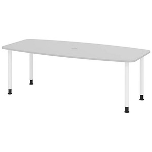 4032062316481 - HAMMERBACHER Konferenztisch KT22C lichtgrau Tonnenform Rundrohr grau 2200 x 830 1030 x 720 - 740 cm