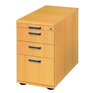 HAMMERBACHER Haziender Standcontainer buche 4 Auszüge Kunststoff-Relinggriff silber 42,8 x 80,0 x 72,0 – 76,0 cm