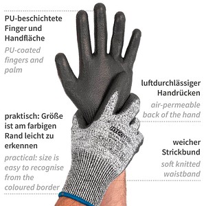 4015544336191 - unisex Schnittschutzhandschuhe Cut Safe grau Größe XL 10 Paar