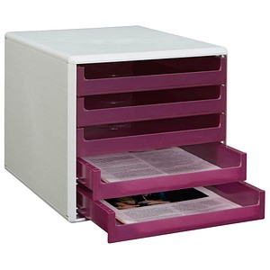 M&M Schubladenbox brombeer-transparent DIN A4 mit 5 Schubladen