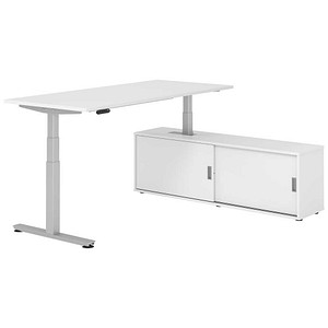 4032062329788 - VXDSM19SB elektrisch höhenverstellbarer Schreibtisch weiß rechteckig T-Fuß-Gestell silber 1800 x 800 cm