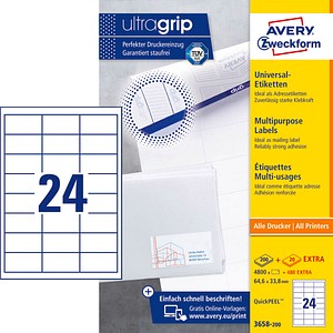 AKTION: 4.800 AVERY Zweckform Etiketten 3658-200 weiß + GRATIS 480 Etiketten