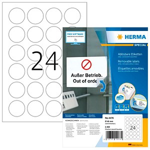 2.400 HERMA Etiketten 4476 weiß 40,0 x 40,0 mm
