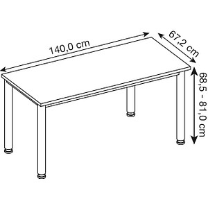 4032062310977 - HS614 Schreibtisch weiß rechteckig 4-Fuß-Gestell grau 1400 x 672 cm