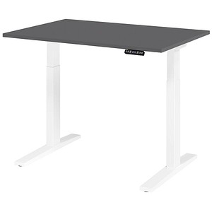 HAMMERBACHER XMKA12 elektrisch höhenverstellbarer Schreibtisch grafit rechteckig, C-Fuß-Gestell weiß 120,0 x 80,0 cm