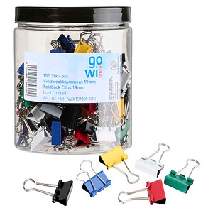 4040881856262 - 100 Foldbackklammern farbsortiert 19 cm