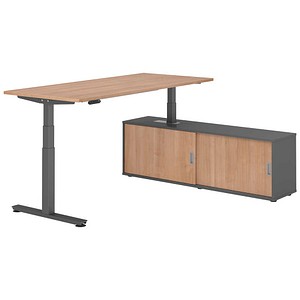 4032062330210 - VXDSM19SB elektrisch höhenverstellbarer Schreibtisch nussbaum rechteckig T-Fuß-Gestell grau 1800 x 800 cm