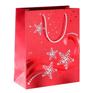 4004360857744 - Geschenktasche GT108 Wave Weihnachten Small Wave mit Rot- Weißprägungfarbig abgestimmte Tragekordel  Sterne 175cm x 23cm  3 Stück