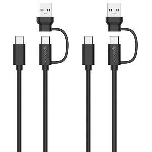 Speed-Link STREAM Play + Charge USB-C/A to USB-C Cable Set - Black - Wired Charging cable for wireless game controller - Sony PlayStation 4