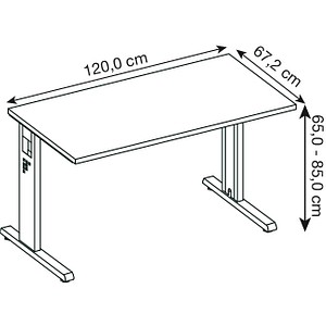 4032062188576 - Schreibtisch O-Serie mini VOS612 W S manuell höhenverstellbar 65-85cm (H) 120x672cm (BxT) rechteckig weiß   silber 4032062