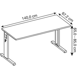 4032062188637 - Höhenverstellbarer gerader Schreibtisch mit C-Fuß Express Q Weiß Silber 1400 x 672 x 685 - 810 mm