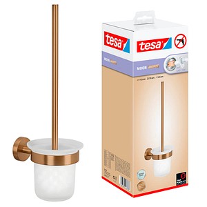 4063565243783 - Moon WC-Garnitur Set mit Halter & WC-Bürste in gebürsteter Bronze mit satiniertem Glas - selbstklebend aus PVD-beschichtetem Metall - ohne Bohren