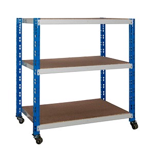 4260054777303 - Rollregal 100 x 60 x 90cm lichtgrau blau 3 Fachböden 4260054777303 SZ Metall