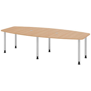 4032062315927 - HAMMERBACHER Konferenztisch KT28C eiche Tonnenform Rundrohr silber 2800 x 850 - 1300 x 720 - 740 cm