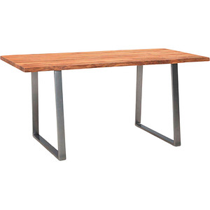 4251757721519 - WOHNLING Schreibtisch akazie rechteckig Trapez-Gestell silber 1400 x 800 cm