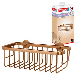 4063565243820 - - moon selbstklebende Duschablage in gebürsteter Bronze - einstöckig und extra tief - Duschregal aus PVD-beschichtetem Metall - ohne Bohren mit