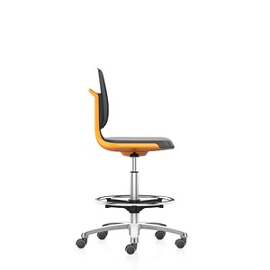 4016849601731 - Arbeitsdrehstuhl LABSIT Hochstuhl mit Sitz-Stopp-Rollen und Fußring Sitz mit Kunstlederbezug orange bimos
