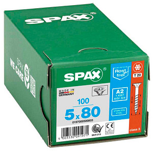 SPAX® Universalschrauben T20 Senkkopf Edelstahl A2 5 mm x 80 mm, 100 St.