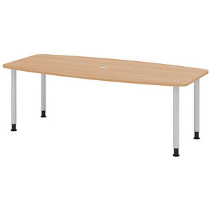 4032062316528 - HAMMERBACHER Konferenztisch KT22C eiche Tonnenform Rundrohr silber 2200 x 830 - 1030 x 720 - 740 cm