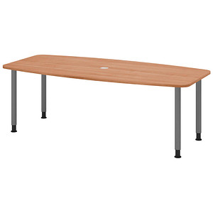 4032062316566 - HAMMERBACHER Konferenztisch KT22C nussbaum Tonnenform Rundrohr grau 2200 x 830 1030 x 720 - 740 cm