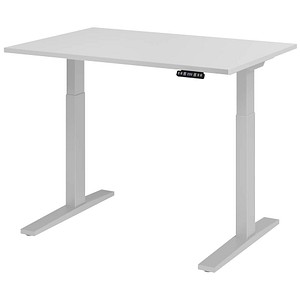HAMMERBACHER XMKA12 elektrisch höhenverstellbarer Schreibtisch lichtgrau rechteckig, C-Fuß-Gestell silber 120,0 x 80,0 cm