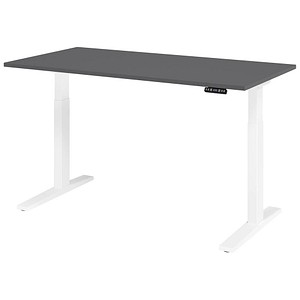 HAMMERBACHER XMKA16 elektrisch höhenverstellbarer Schreibtisch grafit rechteckig, C-Fuß-Gestell weiß 160,0 x 80,0 cm