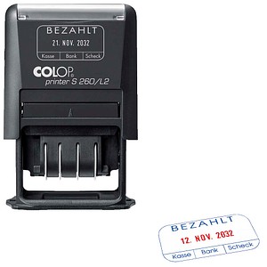 Colop Datumstempel mit Text Bezahlt Printer S 260L2 N selbstfärbend blau, rot ohne Logo 9004362556183 Colop