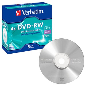 5 Verbatim DVD-RW 4,7 GB wiederbeschreibbar