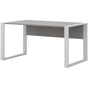 4050211956296 - Home Office Schreibtisch TEMPIO Rechteck Kufen B 1500 x T 800 x H 740 mm beton weiß + Kabelführungsbügel