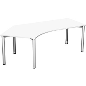 4038933501208 - 4 Fuß Flex Schreibtisch 135° links feste Höhe 2166x1130x720 Weiß Silber