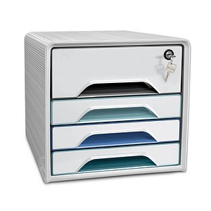 Schubladenbox Smoove Secure weiß mit bunten Farblinien mit 4 Schubladen