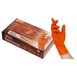 4059904041226 - Einweghandschuhe TOUGH GRIP N 8335 lebensmittelecht orange Größe M   8 Nitril 4059904041226 50 Stück